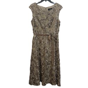 Alex Evenings Champagne Rosette Midi Dress